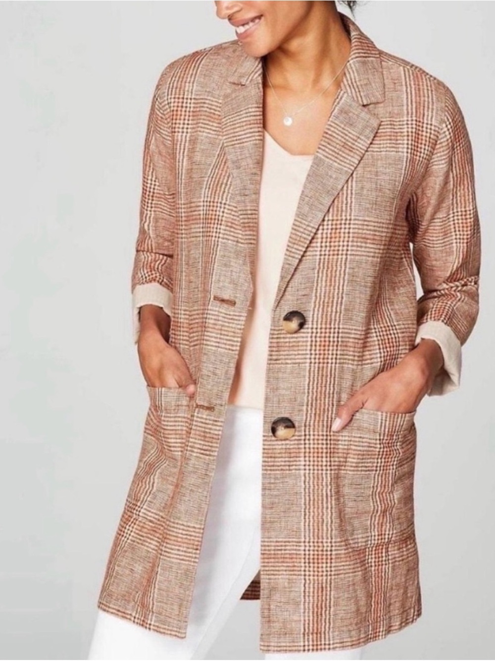 NWT J. Jill Lenin Blend Plaid Longline Blazer Jacket - Size XS